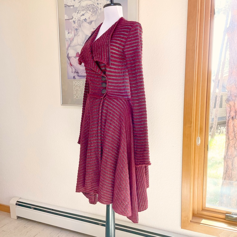 FREE PEOPLE Striped Whimsy Goth Wrap Sweater Cardigan XS S Red Gray Fairy Core - Picture 2 of 8